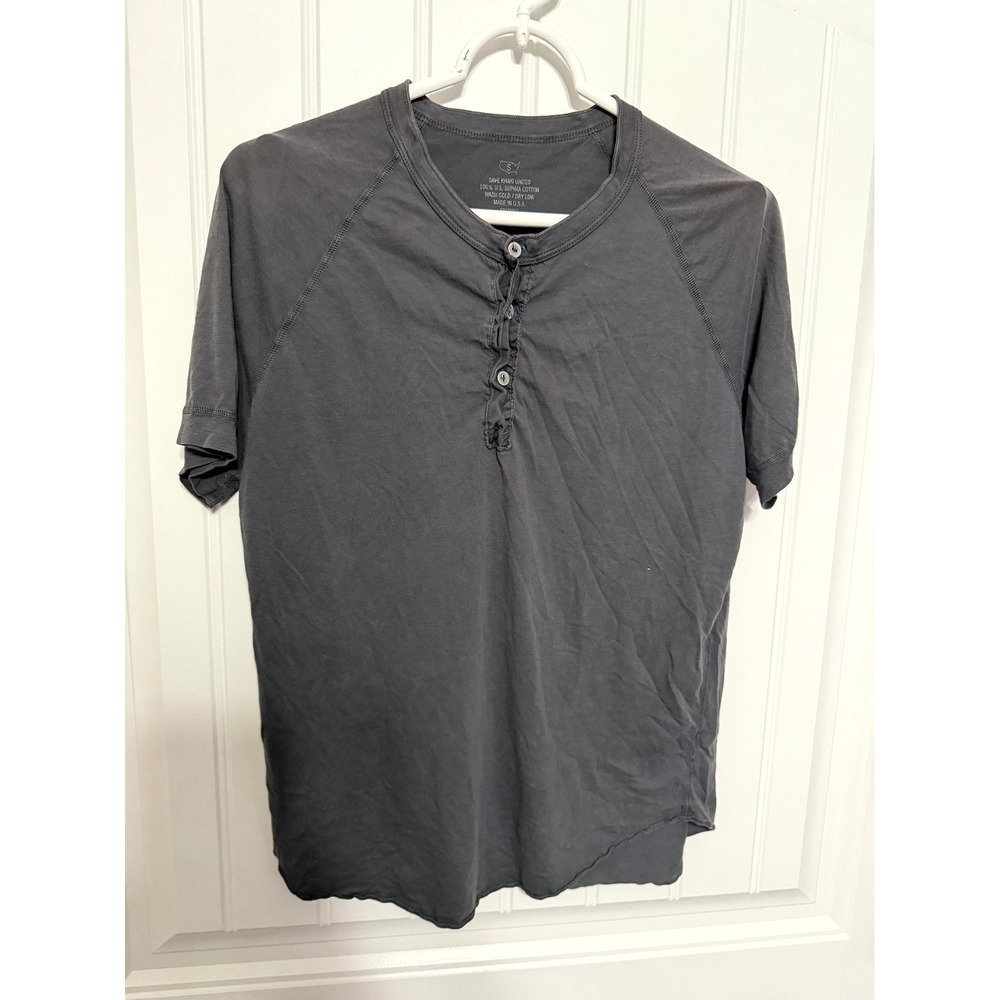 Save Khaki United Henley Shirt Mens Small Gray Supima Cotton Raglan Short Sleeve